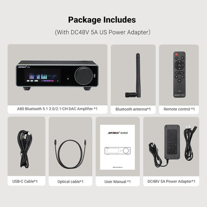 AIYIMA A80 eindversterker DAC TPA3255D2 stereo HiFi 2.0 kanaal klasse D Bluetooth versterker 300 W x 2 decoder ESS9038Q2M met PC-USB coaxiale optische TRS RCA-ingang