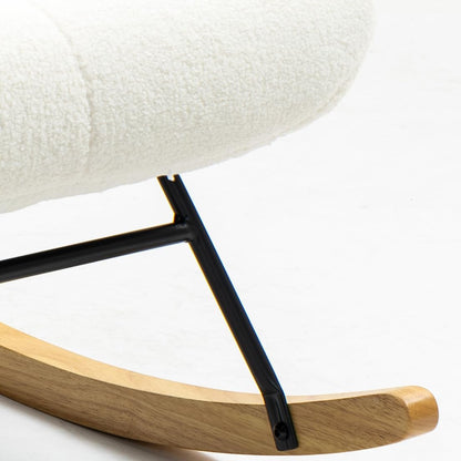 WeHome - Gestoffeerde schommelstoel met armleuningen, relaxstoel voor binnen, schommelstoel van hout en metaal met veelkleurige overtrek, 96 x 66 x 90 cm (bouclé, crème)