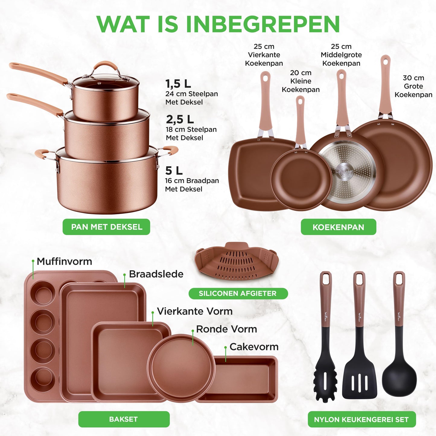 Pannenset – Kookset – Koekenpannen – Kookpannen – Bakplaat – 20-Delig – PFAS-Vrij Anti-aanbak – Geschikt Voor Alle Warmtebronnen