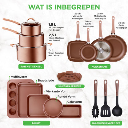 Pannenset – Kookset – Koekenpannen – Kookpannen – Bakplaat – 20-Delig – PFAS-Vrij Anti-aanbak – Geschikt Voor Alle Warmtebronnen