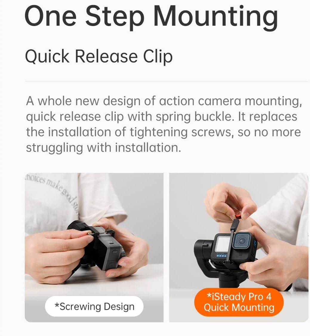 Hohem iSteady Pro 4 Gimbal 3-assige stabilisator spatbescherming voor GoPro Hero 11/10/9/8/7/6/5/4/3, DJI OSMO Action, Insta360 One R, Sony RX0, snelle montage, 14 uur looptijd