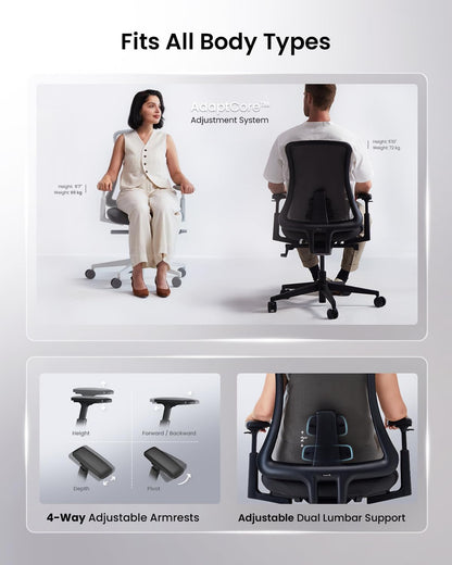 ProtoArc Flexer Pro Ergonomische Bureaustoel - Mesh Bureaustoel met Lendensteun, Schuifzitting en 4D Armleuningen, Ademend Mesh van Wintex, Kantelvergrendeling, Metalen Onderstel voor Thuis