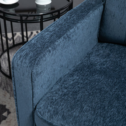 Fauteuil – Relaxstoel – Loungestoel – Zetel – Armstoel – Blauwe Stoffering – Gouden Metalen Poten – Zijzakken – Compact Design