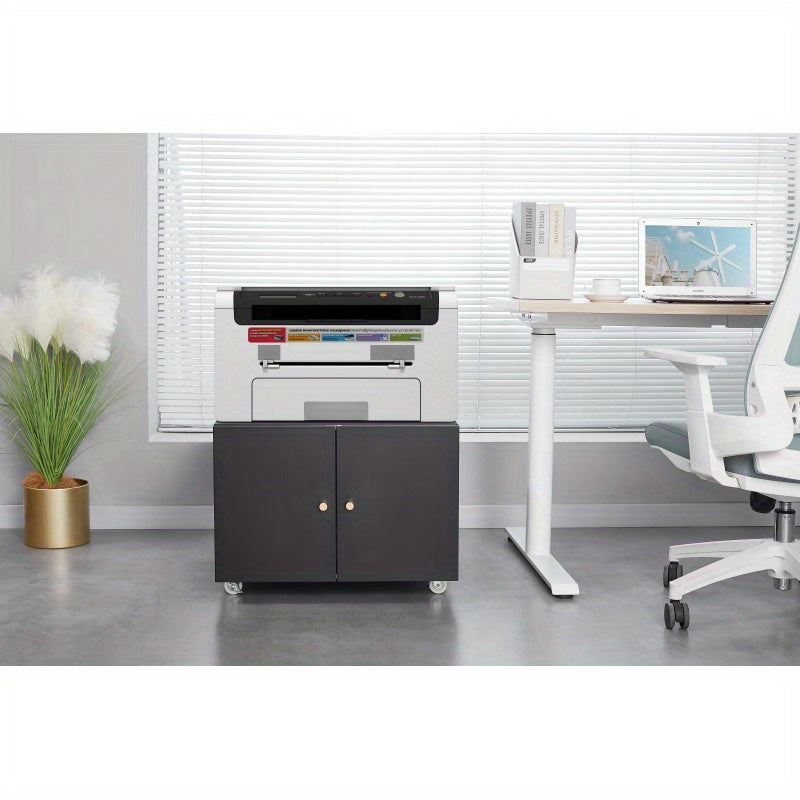 Printermeubel – Printerstandaard – Printerkastje – Printertafel – Printerwagen – Verstelbaar Werkblad – Mobiel Op Wieltjes – Met Opbergruimte – Zwart Metalen Design