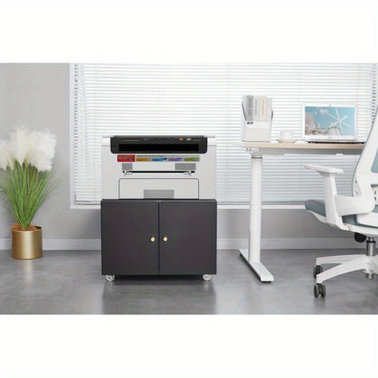Printermeubel – Printerstandaard – Printerkastje – Printertafel – Printerwagen – Verstelbaar Werkblad – Mobiel Op Wieltjes – Met Opbergruimte – Zwart Metalen Design