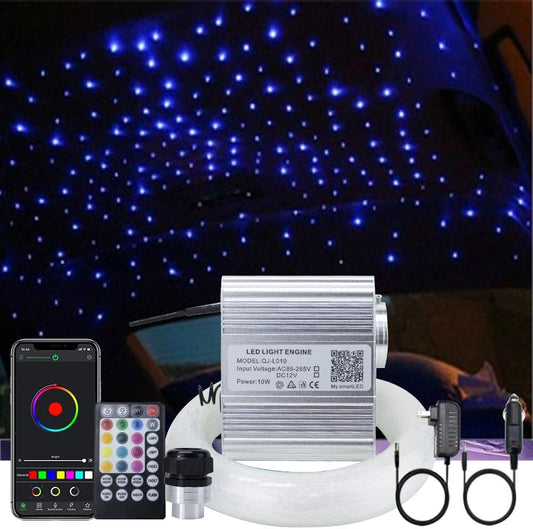 10 W Twinkle Fiber Optic Lights Kit met Mode Musique pour Star Plafondlamp Sky Light Car Home Gebruik RGBW Light Engine + 28 Key Remote Control + Fiber Optic Kabel 375 stuks 9.8ft/3m (0.03+0.04+0.06in)