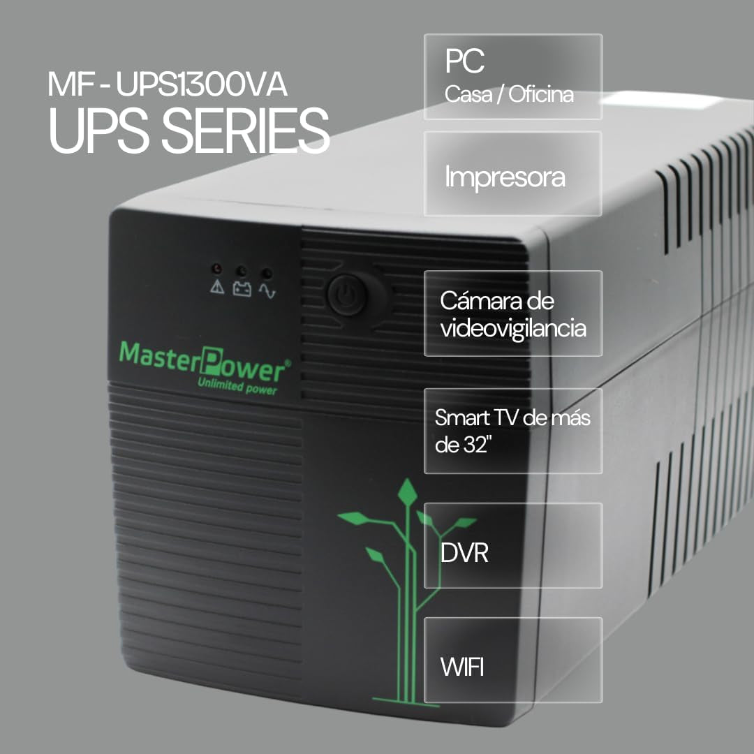 Master Power UV, ononderbroken voeding, UPS 1300 VA, constante uitgangsspanning 720 W, 4 geaarde stopcontacten