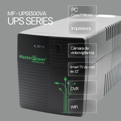 Master Power UV, ononderbroken voeding, UPS 1300 VA, constante uitgangsspanning 720 W, 4 geaarde stopcontacten