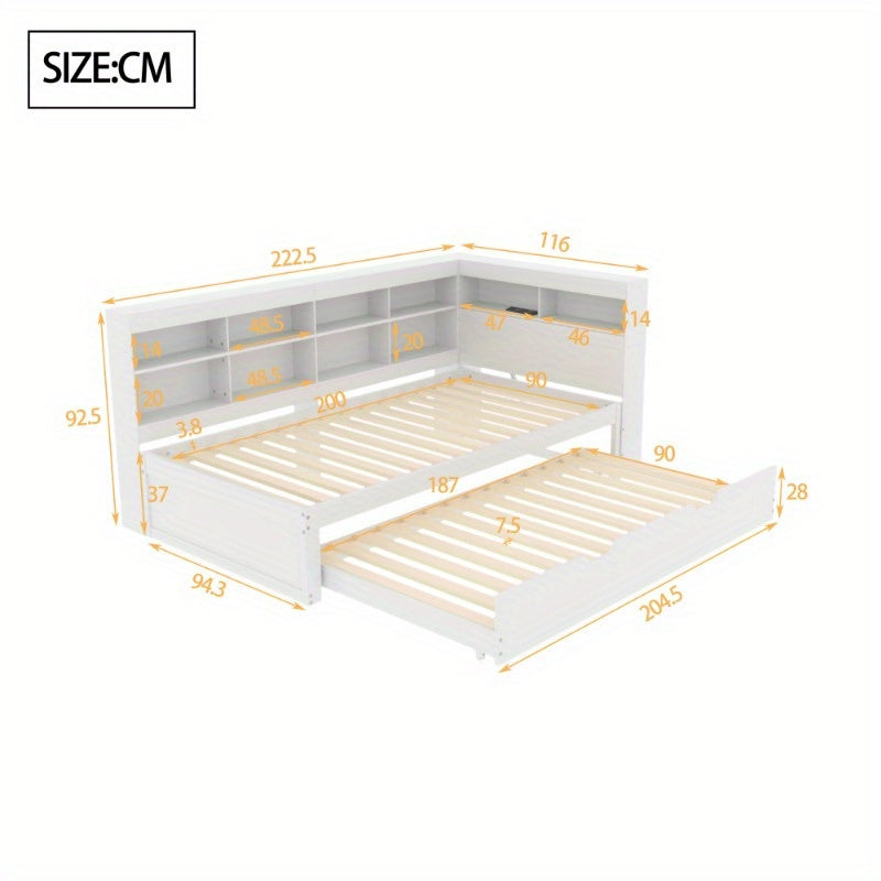 Uitschuifbare Slaapbank – Sofa Bed – Slaapbank Bed – Bedbank – Slaapbank Uitschuifbaar – Massief Houten Frame – 90x200 cm Slaapoppervlak – Wit met Opbergruimte