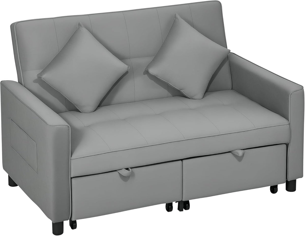 HOMCOM Schlafsofa, 2-Sitzer Sofa mit Schlaffunktion, Verstellbare Rückenlehne, Couch mit Kissen, Samtoptik, L-förmig Schlafcouch mit Bettkasten Rollen für Wohnzimmer, Gästezimmer, Grau - QUORE