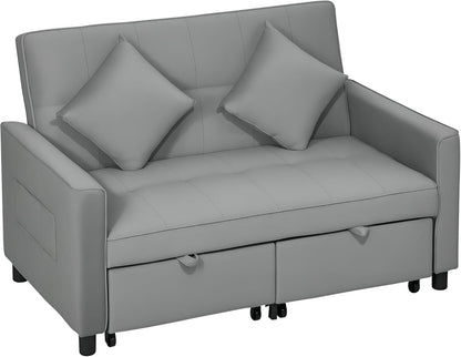 HOMCOM Schlafsofa, 2-Sitzer Sofa mit Schlaffunktion, Verstellbare Rückenlehne, Couch mit Kissen, Samtoptik, L-förmig Schlafcouch mit Bettkasten Rollen für Wohnzimmer, Gästezimmer, Grau - QUORE