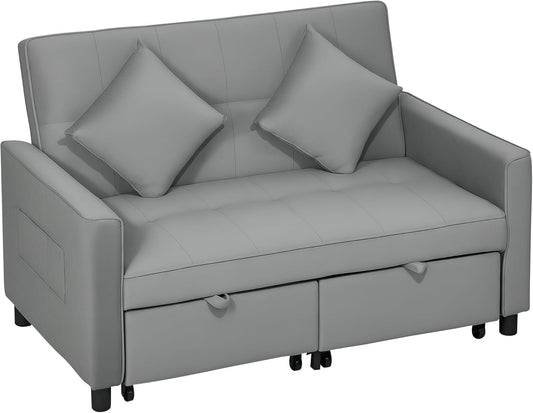 HOMCOM Schlafsofa, 2-Sitzer Sofa mit Schlaffunktion, Verstellbare Rückenlehne, Couch mit Kissen, Samtoptik, L-förmig Schlafcouch mit Bettkasten Rollen für Wohnzimmer, Gästezimmer, Grau - QUORE