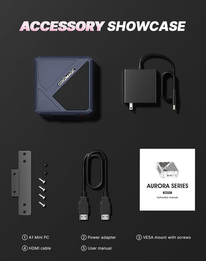 Mini PC ORIGIMAGIC A1 Pro met Ryzen 9 7940HS (tot 5,2 GHz), 32 GB DDR5 (max. 64 GB), 1 TB SSD, drievoudige 4K, WiFi 6E, BT 5.2/2,5G LAN voor gaming, ontwerp en kantoor - QUORE