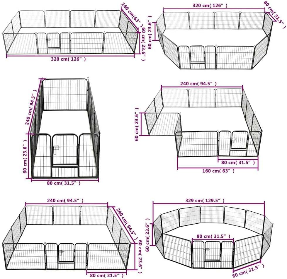 vidaXL Dog run with 12 panels 80x60 cm steel black