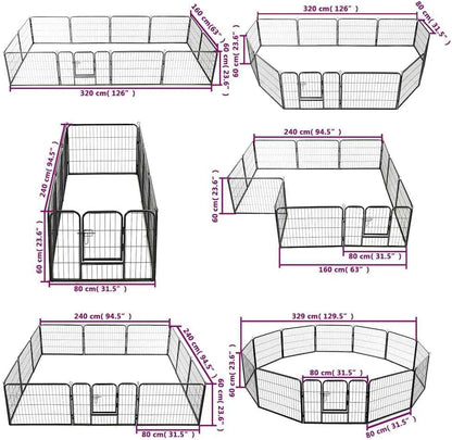 vidaXL Dog run with 12 panels 80x60 cm steel black