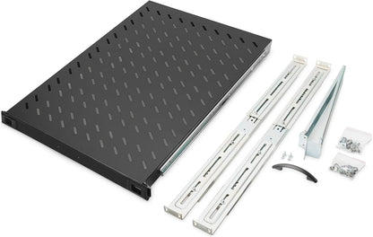 DIGITUS Uittrekbaar legbord - 19-inch - 1U - Voor- en achterbevestiging - Draagvermogen 65 kg - Voor netwerk- en serverkasten - Vanaf 1000 mm kastdiepte - Zwart