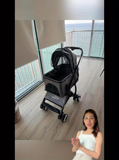 Huisdierr buggy – Dierenwagen – Hondenwagen – Kattenbuggy – Wandelwagen – Extra Groot 124x63x40 cm – Stevig Legeringsstaal, Opvouwbaar Met Regenhoes