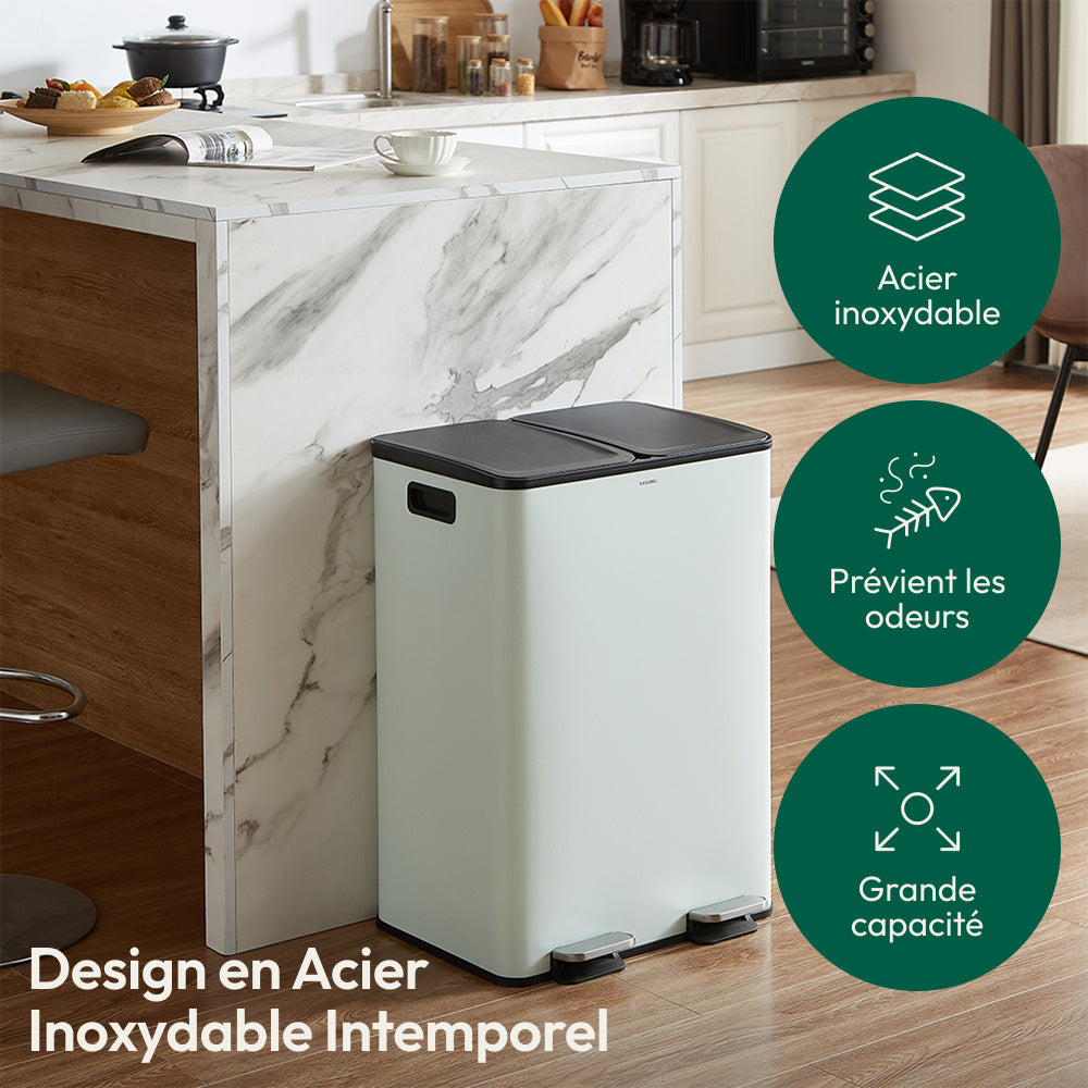 Afvalemmer 60L – Vuilnisbak – Prullenbak – Afvalcontainer – Afvalscheider – Dubbel Compartiment 2x30L – RVS Geborsteld – Geurwerend & Anti-vingerafdruk