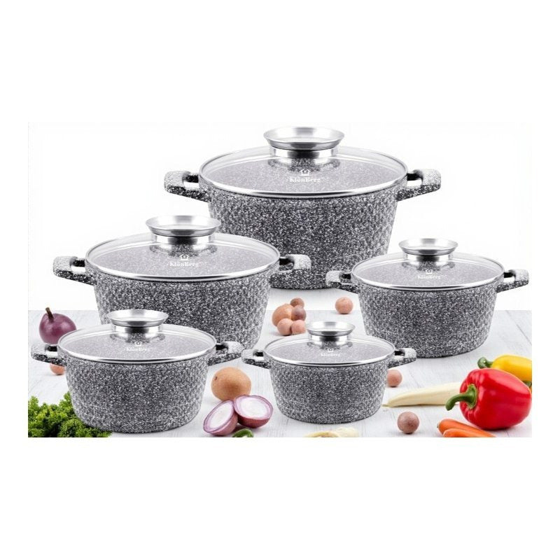 10-delige Pannenset – Kookpannen – Braadpannen – Stoofpannen – Pottenset – Marmer Coating – Inductie Geschikt – Anti-aanbaklaag