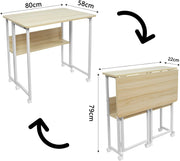 Computertafel - Computerbureau - Laptoptafel - Inklapbaar Kleine Tafel - Werktafel - Bijzettafel - met Wieltjes - Opvouwbare - IndustriëLe Stijl - voor - Thuis - Kantoor - 80 x 58 x 79 cm - Esdoornkleur