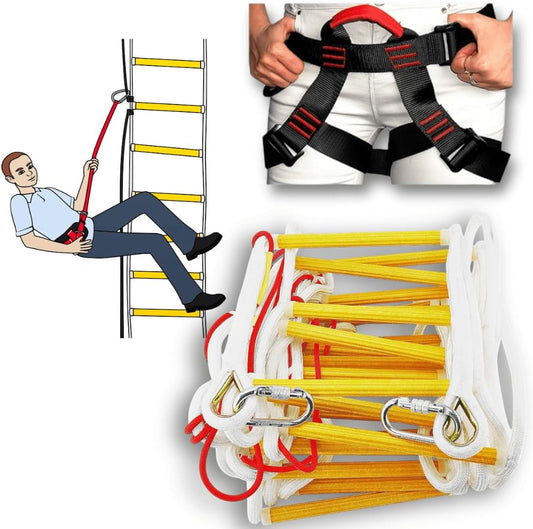 Brandladder voor 4 verdiepingen appartement | reddingsladder 4e verdieping huis 10 m | Veilige valbeveiliging incl | reddingsladders/ontsnappingstouwladder 10m