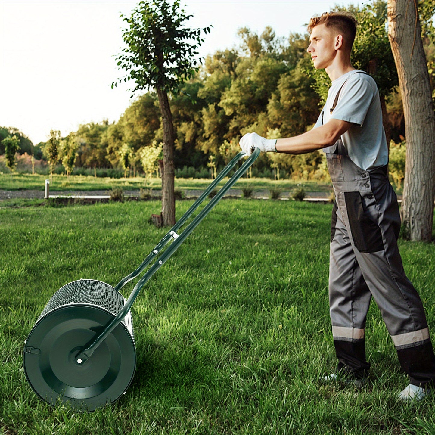 Meststrooier – Compostverspreider – Strooiwagen – Gazonstrooier – Tuinstrooier – Metalen Mesh Mand – 75 Liter Inhoud – Lichtgewicht Poedercoating