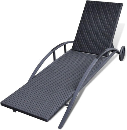 Gecheer Black Polyrattan Sun Lounger with Cushion Sun Lounger Outdoor Sun Lounger Poly Rattan Sun Lounger - QUORE