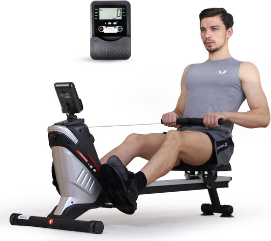 ISE Foldable Rowing Machine for Home, Magnetic System, Collapsible, 8 Different Resistors Aluminum Slide Rail, Space Saving, Max. 120 kg, SY-1750 - QUORE