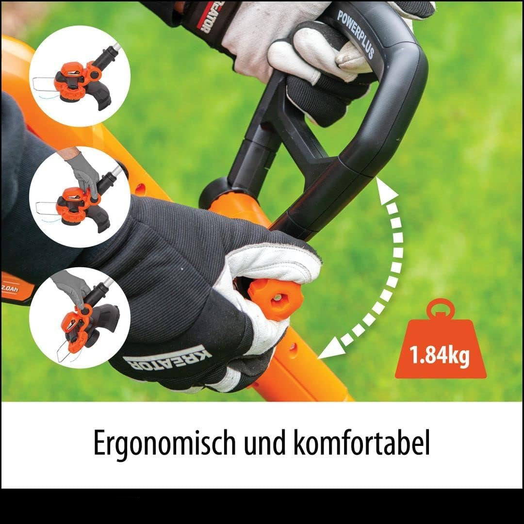 Powerplus Dual Power Accu-grastrimmer POWDPG75420-20 V en 250 mm Ø, met accu en lader, 2-in-1 tuingereedschap als grastrimmer en kantensnijder voor uw tuin