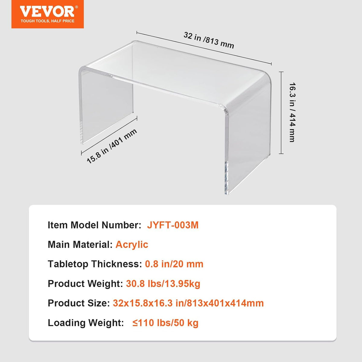 VEVOR Acryl bijzettafel, 16,3 inch