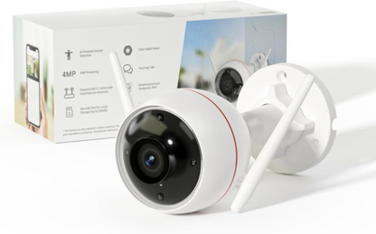 Beveiligingscamera Buiten - WiFi-bewakingscamera - Draadloze IP-camera - 4MP - met AI Menselijke Detectie-  30m Kleuren Nachtzicht - Alarmsirene - IP67 Waterdicht - Twee-weg audio - Wit