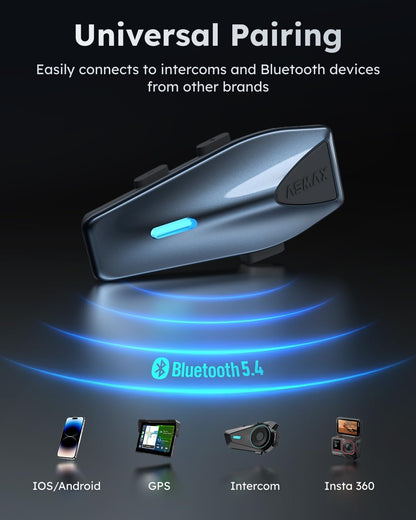 ASMAX S1 Motorheadset met spraakbediening, mesh-helm, communicatiesysteem voor 8 bestuurders, bluetooth 5.4 met audio multitasking/muziekdelen/FM-radio-intercom voor sneeuwscooters/ATV, blauw, 2 stuks