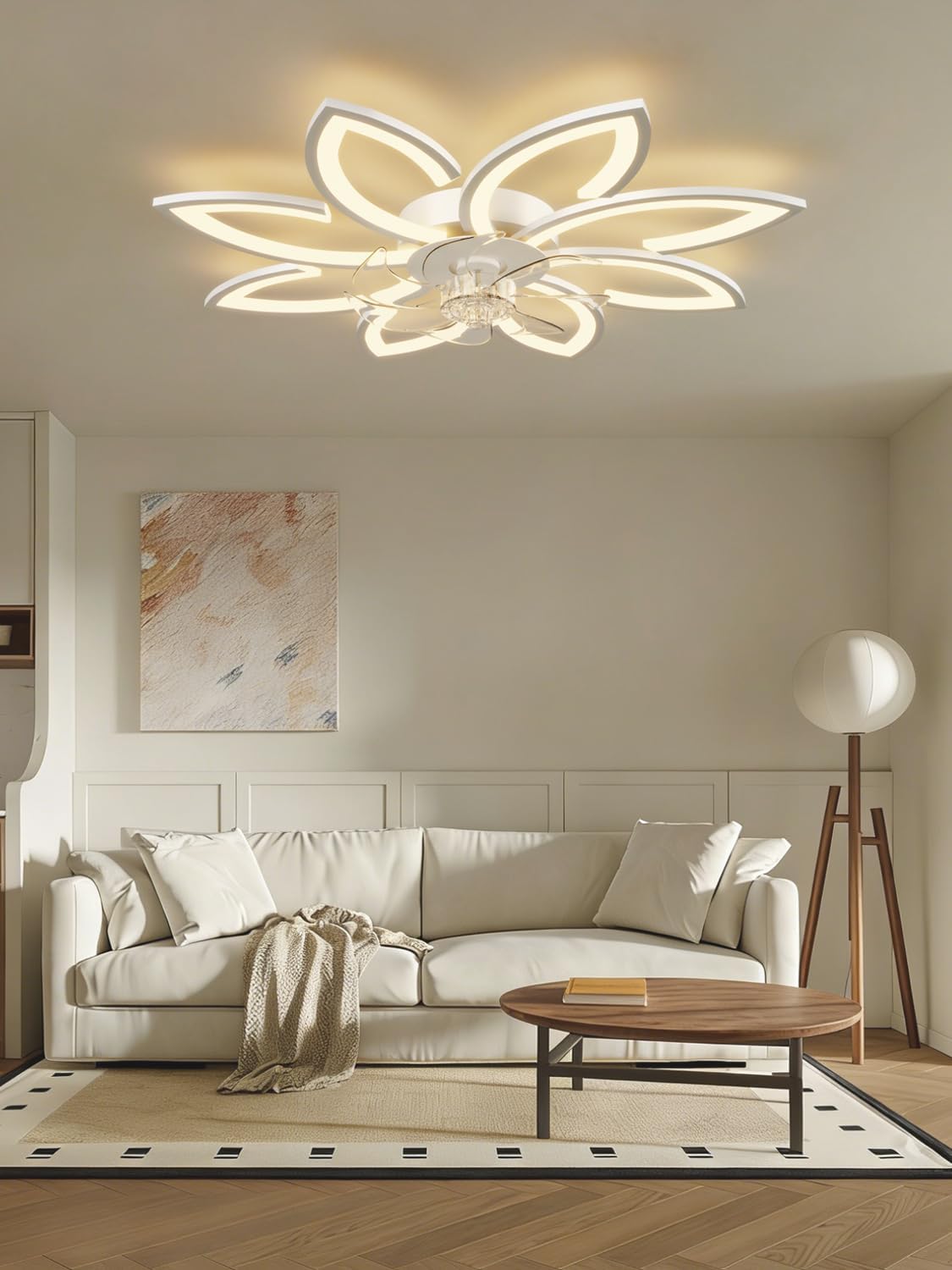 Plafondventilator met Verlichting en Afstandsbediening App, Ventilatorlamp Plafond Stil, Plafondlamp met Ventilator Modern Ontwerp, Dimbaar, Geheugenfunctie, 6 Snelheden, DC Motor