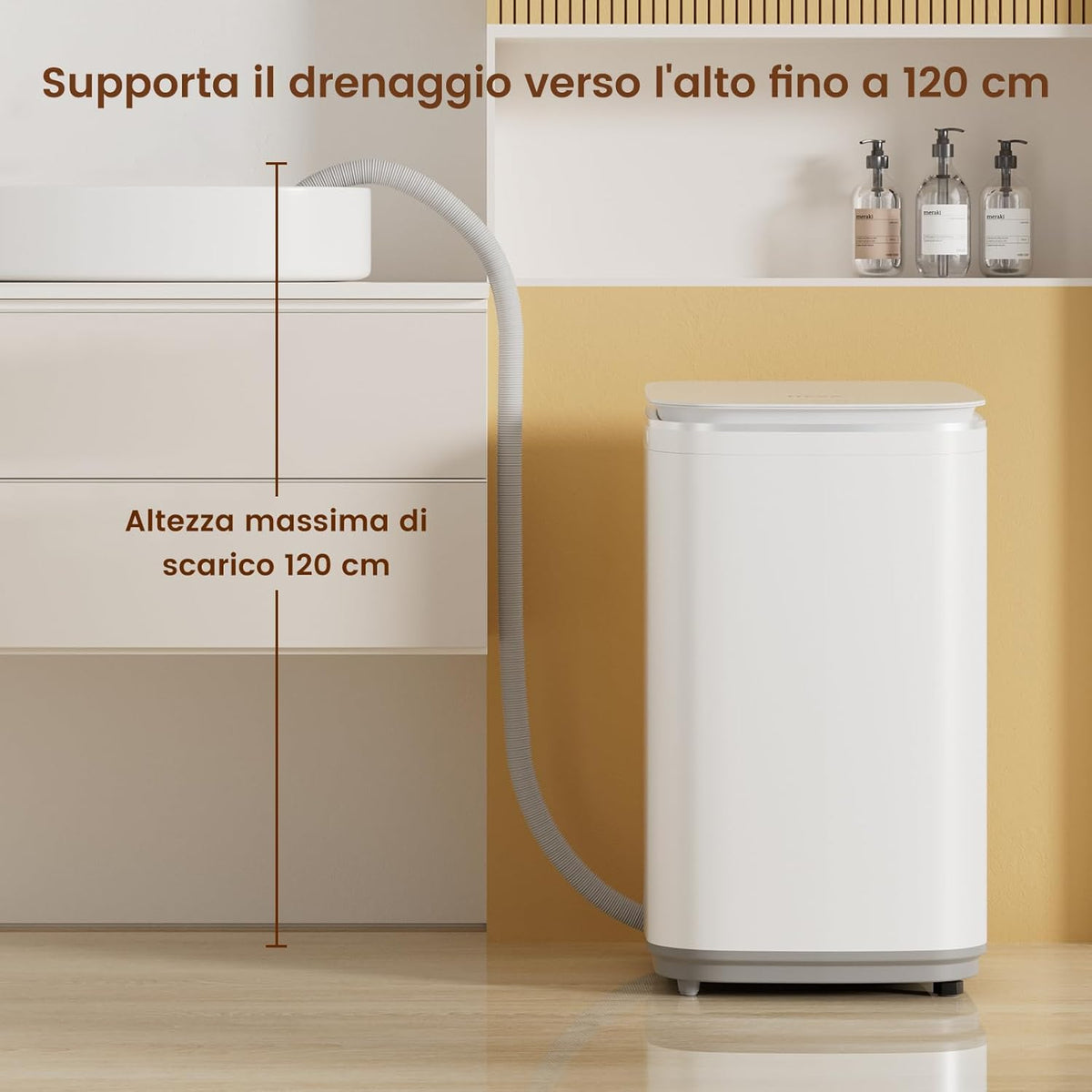 HAVA Mini washing machine, 3 kg, 8 programs, 40 °C and 60 °C hot washing options, capacity 22.7 litres, small washing machine, camping washing machine with spin, supports upstairs drain - QUORE