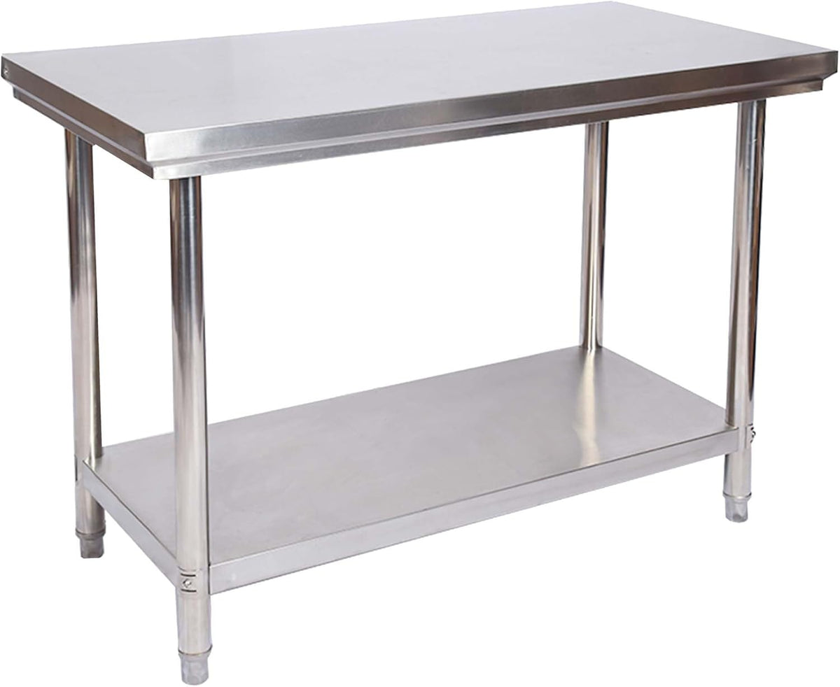 Wiltec roestvrijstalen werktafel met legbord 120x60x85 cm, hoogteverstelbare arbeidstafel voor horeca en keuken, tafel voor werkplaats tuin kelder