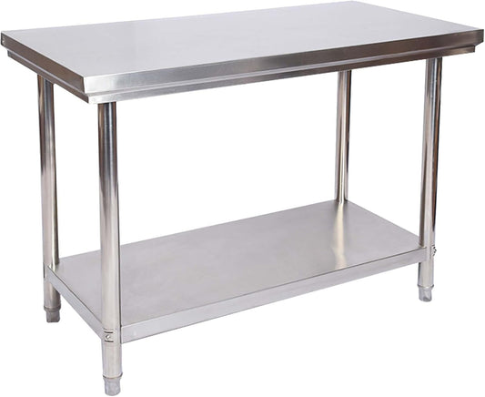 Wiltec roestvrijstalen werktafel met legbord 120x60x85 cm, hoogteverstelbare arbeidstafel voor horeca en keuken, tafel voor werkplaats tuin kelder