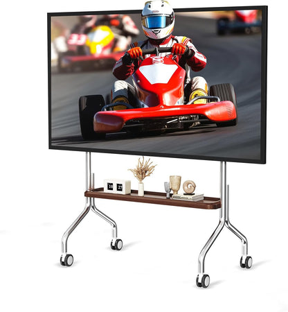 Mobiele Tv-Kar Met Enkellaagse Houten Opbergplank – Tv-Standaard – Tv-Wagen – Tv-Houder – Tv-Standaard Met Wielen – Voor 32-75 Inch LCD LED OLED En VESA 100x100-600x400 – Roestvrij Staal Met 4 Geremde 360° Zwenkwielen