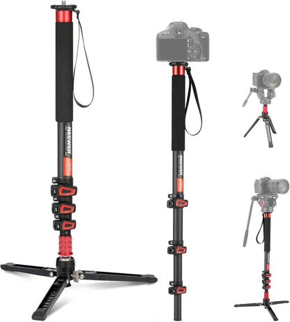 Camera Monopod – Eenpootstatief – Monopod Statief – Camerastandaard – Reisstatief – Uitschuifbaar 72-182 Cm – Afneembare Basis Met 90° Kanteling – Koolstofvezel, Tot 6 Kg Draagvermogen