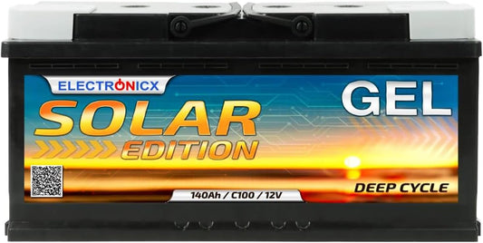 Electronicx GEL Solar Edition 12V 140Ah Deep Cycle accu – onderhoudsvrij en lekvrij – voor camper, zonnepanelen, offgrid en zonne-energie – afm. 393×175×190 mm – compact ontwerp