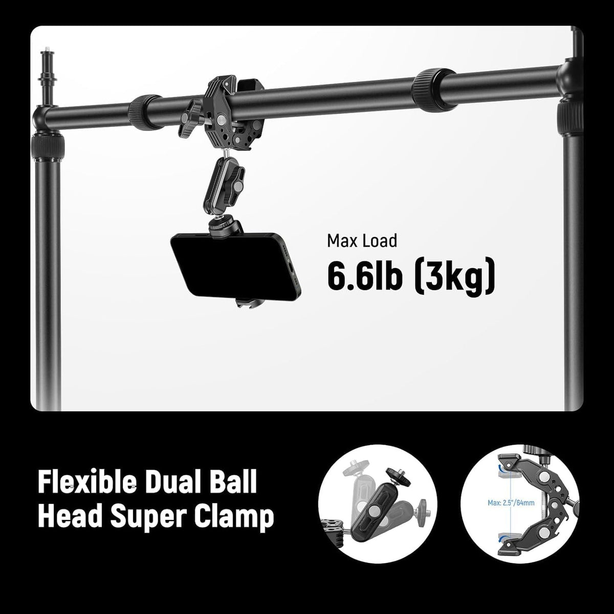 NEEWER Overhead Camera Mount Rig met Dual Ball Head Super Klem/Telefoon Houder/C Klem voor Desktop Top Down Shots, Metalen Multi Device Mount Platform voor Fotografie Live Streaming Video Making,