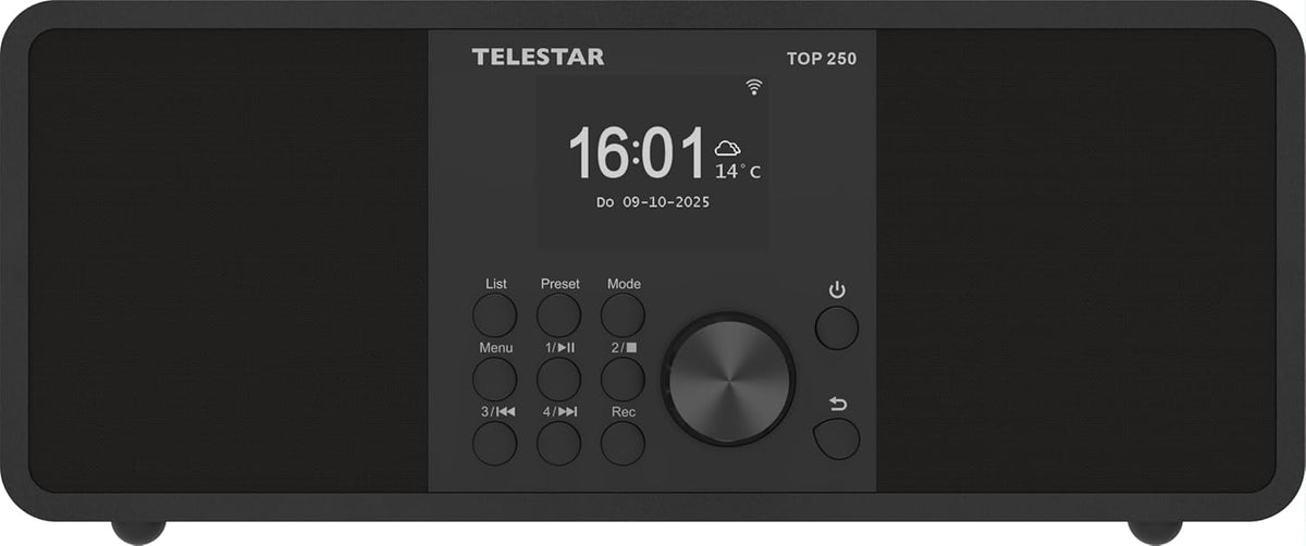 TELESTAR TOP 250 – DAB+/internetradio (stereo, 2 x 10 watt, Bluetooth zender/ontvangstfunctie, USB-opname, noodwaarschuwingssysteem, app-bediening), zwart