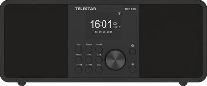 TELESTAR TOP 250 – DAB+/internetradio (stereo, 2 x 10 watt, Bluetooth zender/ontvangstfunctie, USB-opname, noodwaarschuwingssysteem, app-bediening), zwart