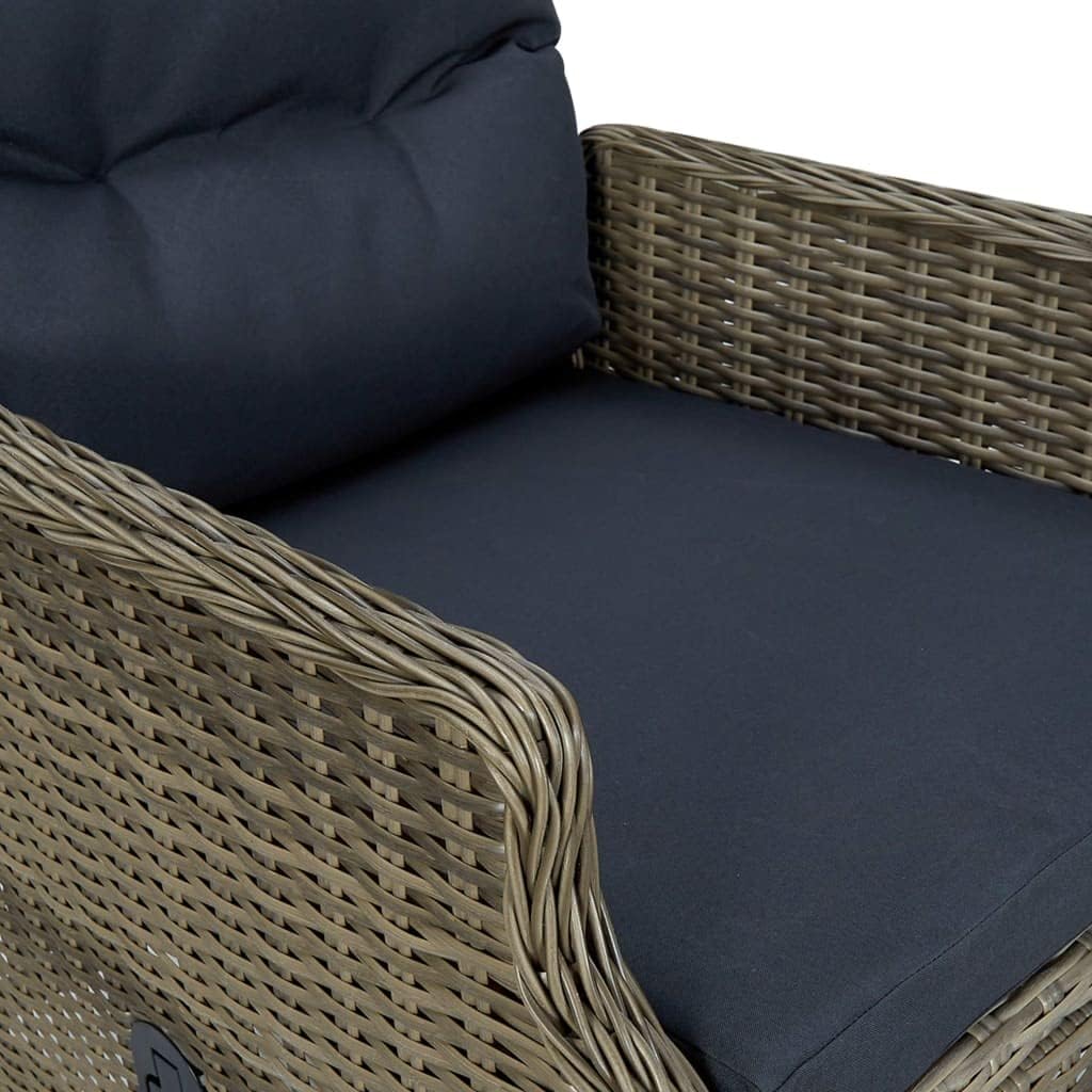 vidaXL Garden chair adjustable with ottoman poly rattan brown - QUORE