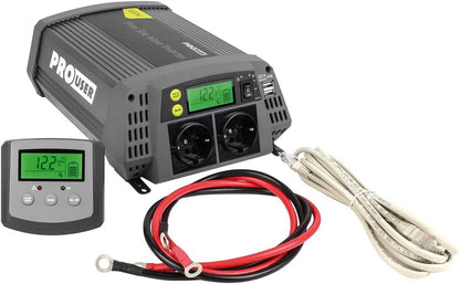 Pro-User PSI600 19127 600W pure sine wave 12V to 230V voltage converter with remote control and USB output