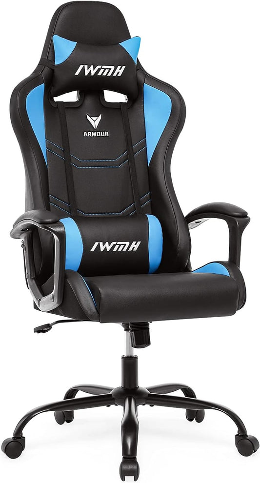 IntimaTe WM Heart Gaming-stoel, gamerstoel met ergonomische rugleuning, verstelbare hoofdsteun en lendensteun (blauw)