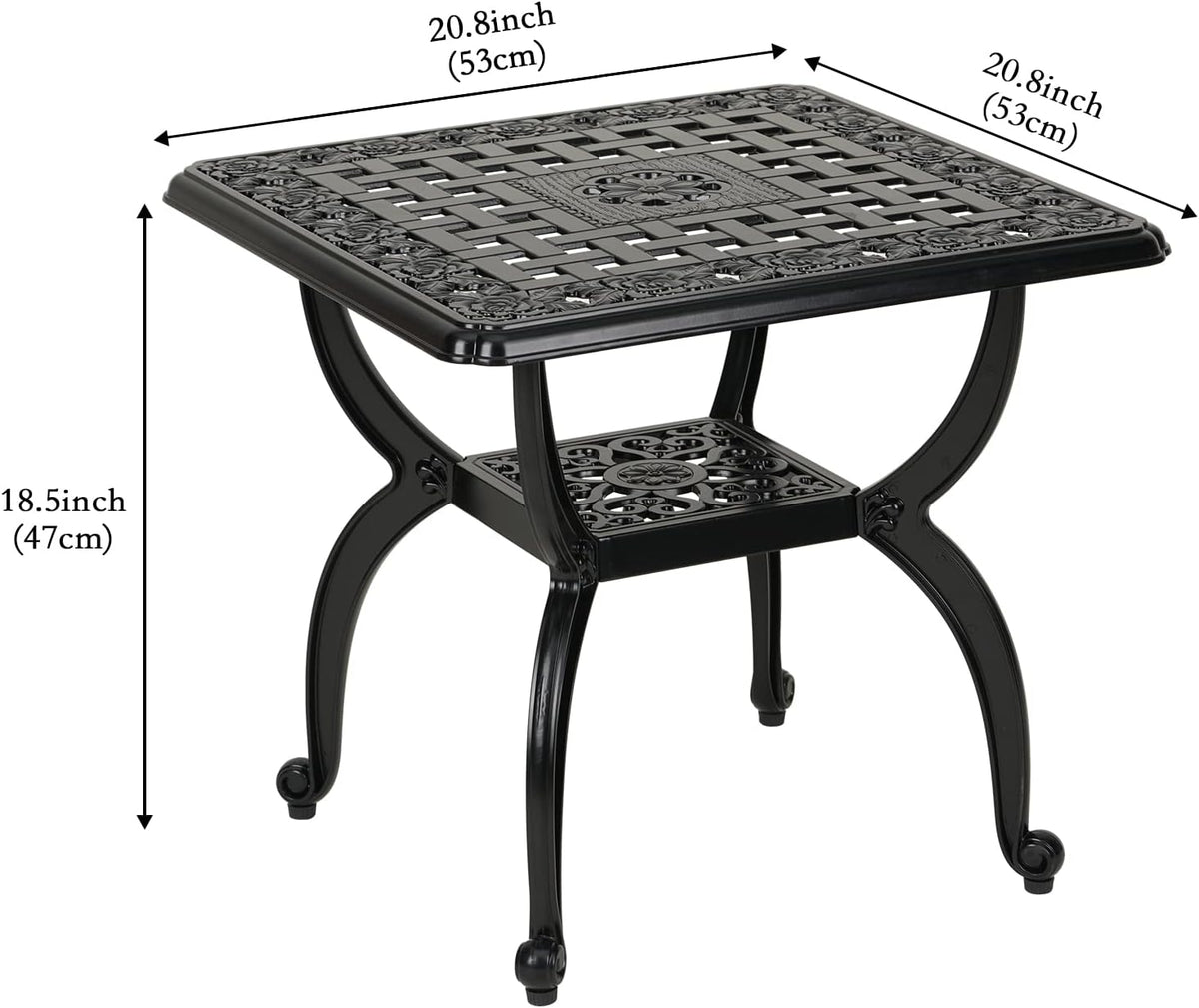 JARDIN DE CENTENNIAL Cast Aluminium Outdoor Side Table, Anti-Rust, Outdoor End Table, Patio, Coffee Bistro Table for Indoor, Garden, Porch, Balcony (Square Black) - QUORE