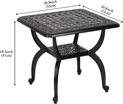 JARDIN DE CENTENNIAL Cast Aluminium Outdoor Side Table, Anti-Rust, Outdoor End Table, Patio, Coffee Bistro Table for Indoor, Garden, Porch, Balcony (Square Black) - QUORE