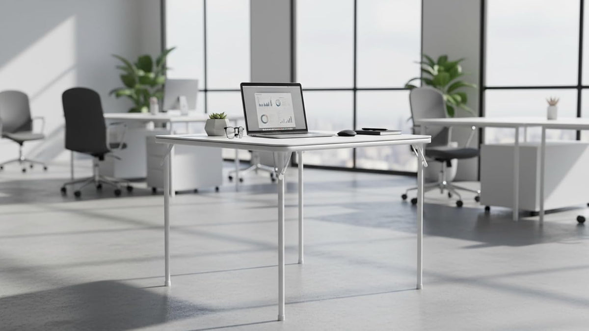 Vierkante klaptafel, draagbaar, robuuste kaarttafel met vinylplaat, voor binnen en buiten, opvouwbare tafel voor feest, picknick, camping, kantoor en evenementen (wit)