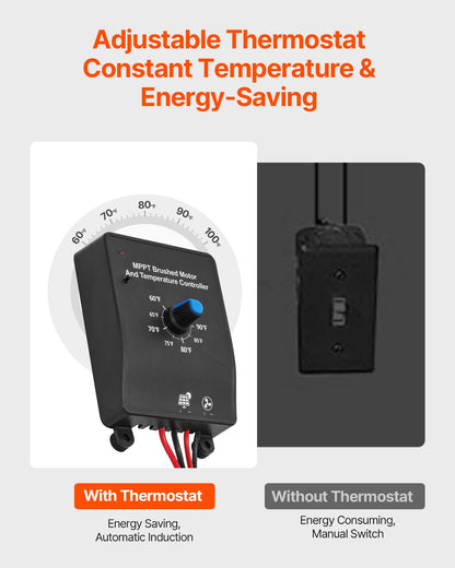 VEVOR Ventilator, op zonne-energie, ventilatie, diameter 340 x 70 mm, dakafvoerventilator met instelbare thermostaat, buitenrooster, 1300 CFM luchtstroomcapaciteit, voor gevel, dak, garage, werkplaats