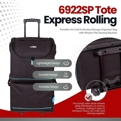 Roltas Voor Naaimachine Zwart/Aqua – Opbergtas – Transporttas – Organizer Tas – Hobbytas – Met Wielen – Geschikt Voor Naaimachine